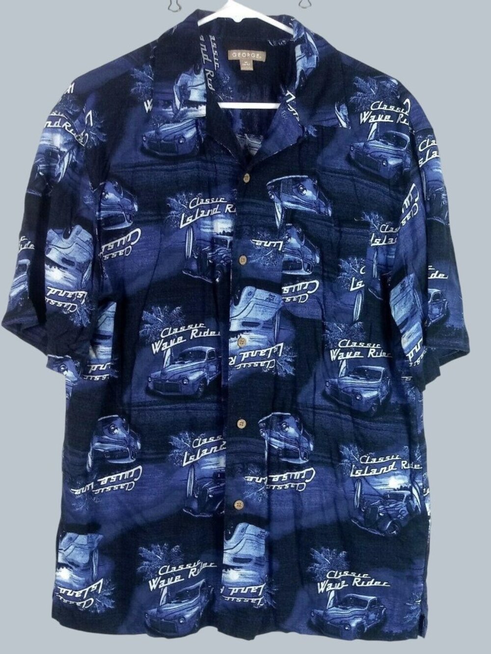 Wave Rider Classic Car Short Sleeve Shirt Mens M Blue Retro Dadcore Summer